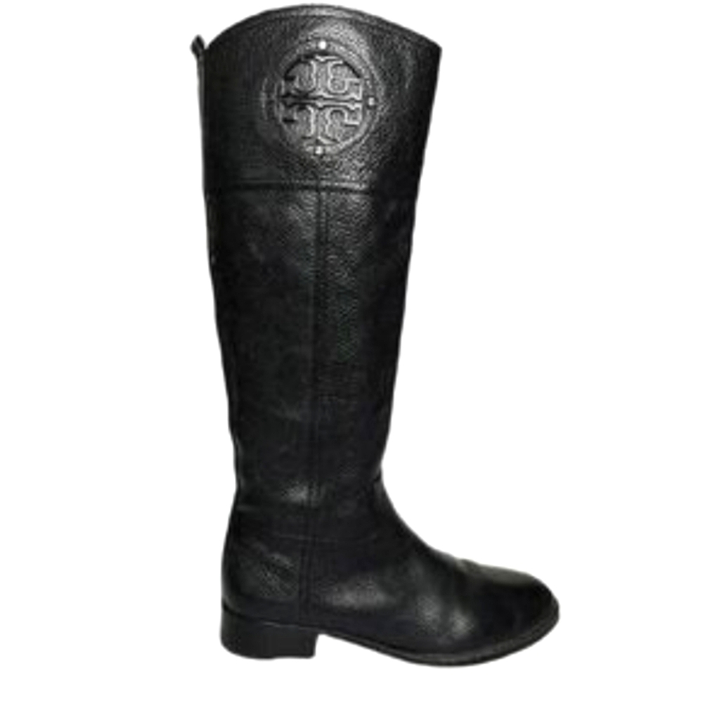 Tory Burch Kiernan Logo Riding Leather Boots Black. Size: 6.5.